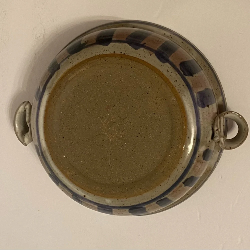 GEORGE KNAUS ART POTTERY CASSEROLE 2 PIECE GRAY BLUE VINTAGE STONEWEAR HOME